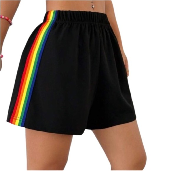 ❤️ 🆕 SHEIN EZwear Pride Month Rainbow Trim Athleisure Summer Shorts medium - Picture 1 of 6